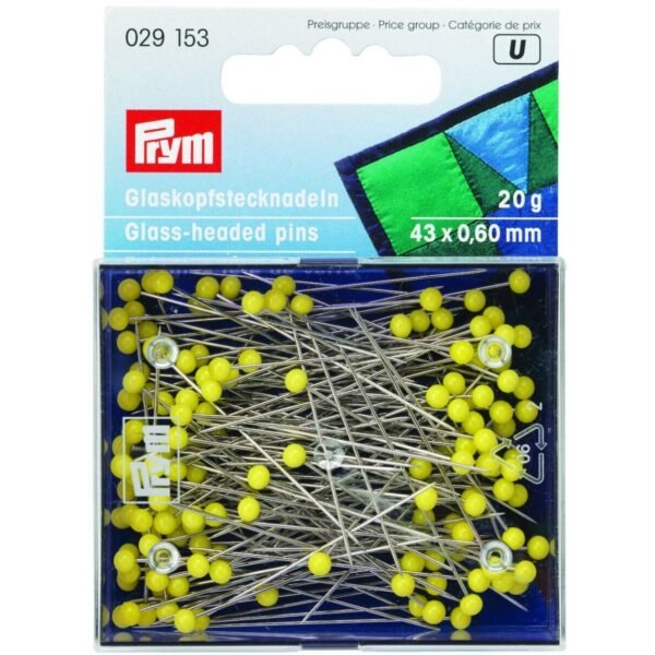 Spilli con testa di vetro Prym, gialli